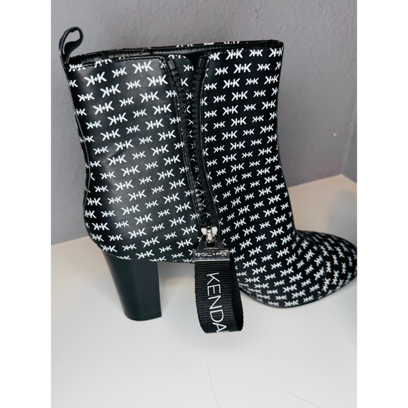 Women's Kendall + Kylie Black White Monogram Heeled Ankle Boots - Picture 3 of 7